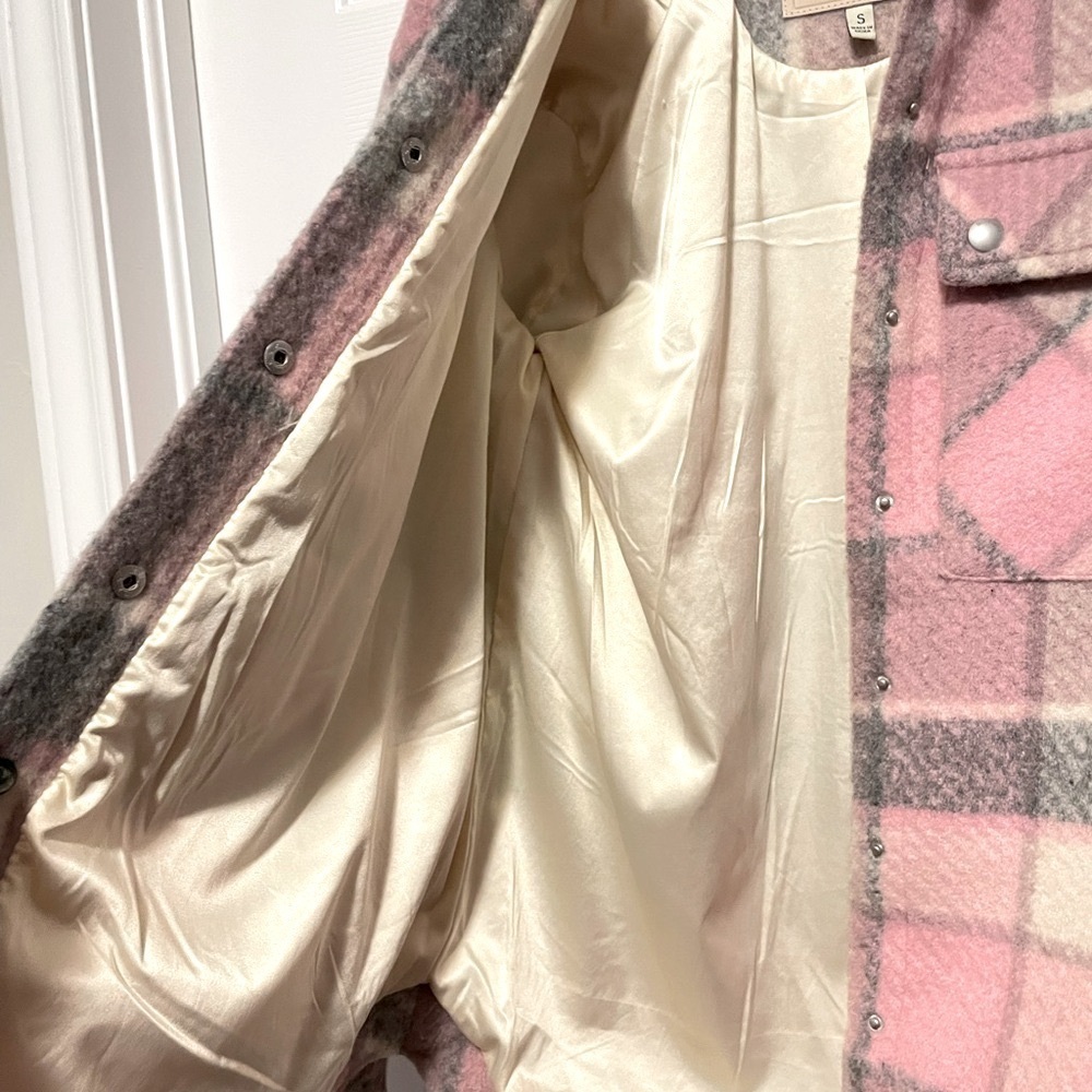 Blank NYC Plaid Sherpa Wool Coat Women's Small Fleece Jacket - Picture 11 of 14